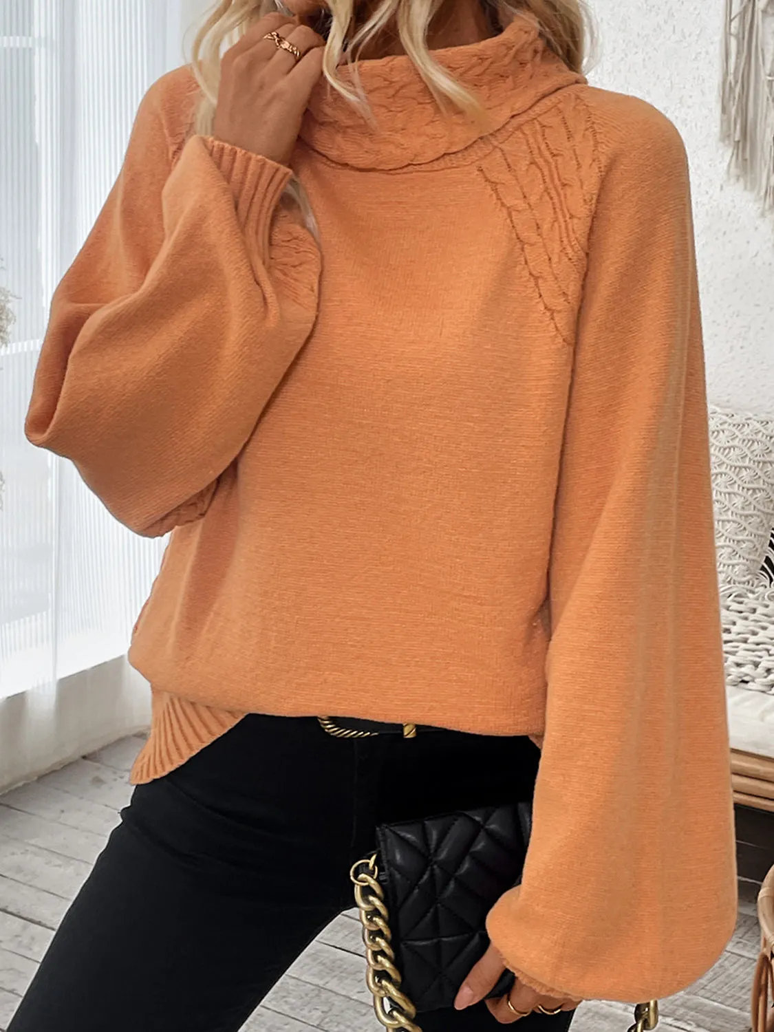 Cable-Knit Turtleneck Long Sleeve Sweater sold by Charming Charlie product image thumbnail 3