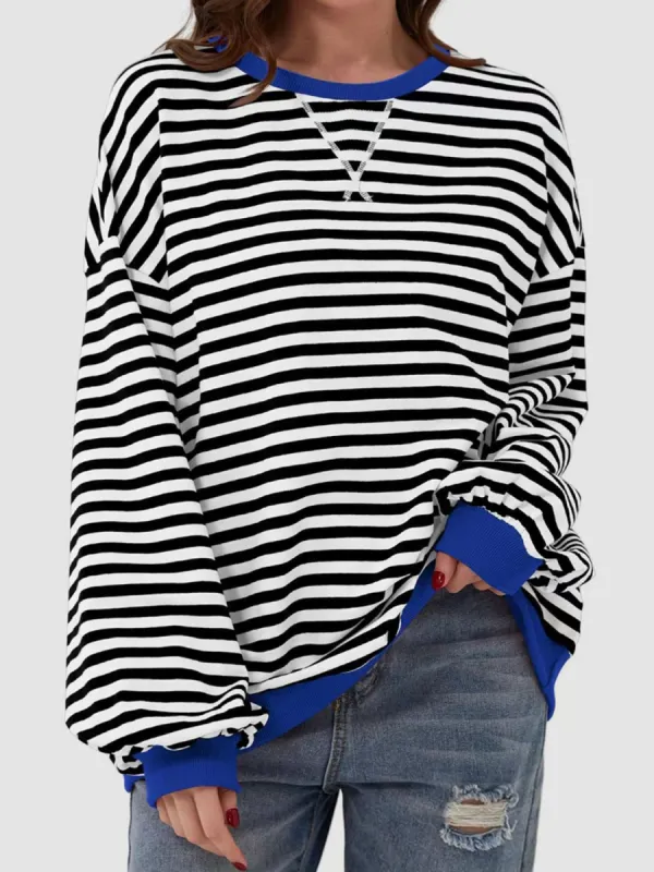 Striped Round Neck Long Sleeve T-Shirt sold by Charming Charlie