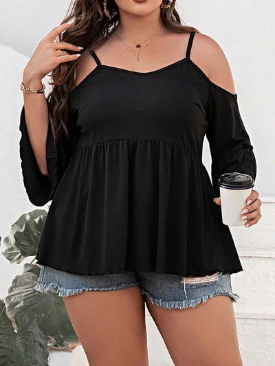 Plus Size Cold Shoulder Flounce Sleeve Blouse sold by Charming Charlie product image thumbnail 4
