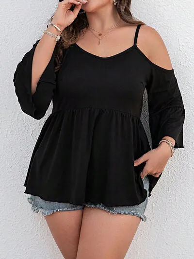 Plus Size Cold Shoulder Flounce Sleeve Blouse sold by Charming Charlie