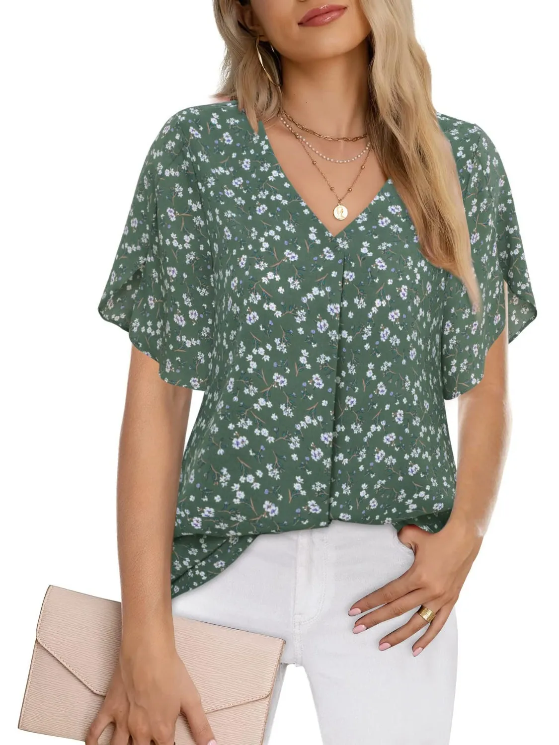 Printed V-Neck Slit Half Sleeve Blouse sold by Charming Charlie product image thumbnail 2