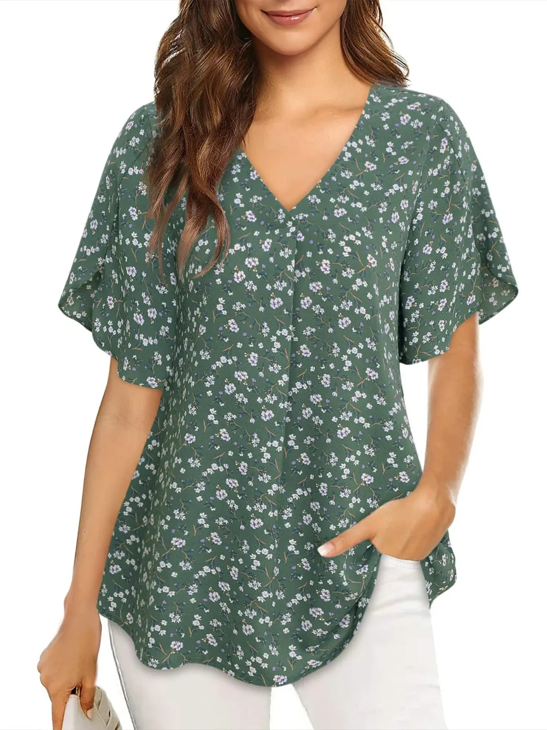 Printed V-Neck Slit Half Sleeve Blouse sold by Charming Charlie product image thumbnail 3