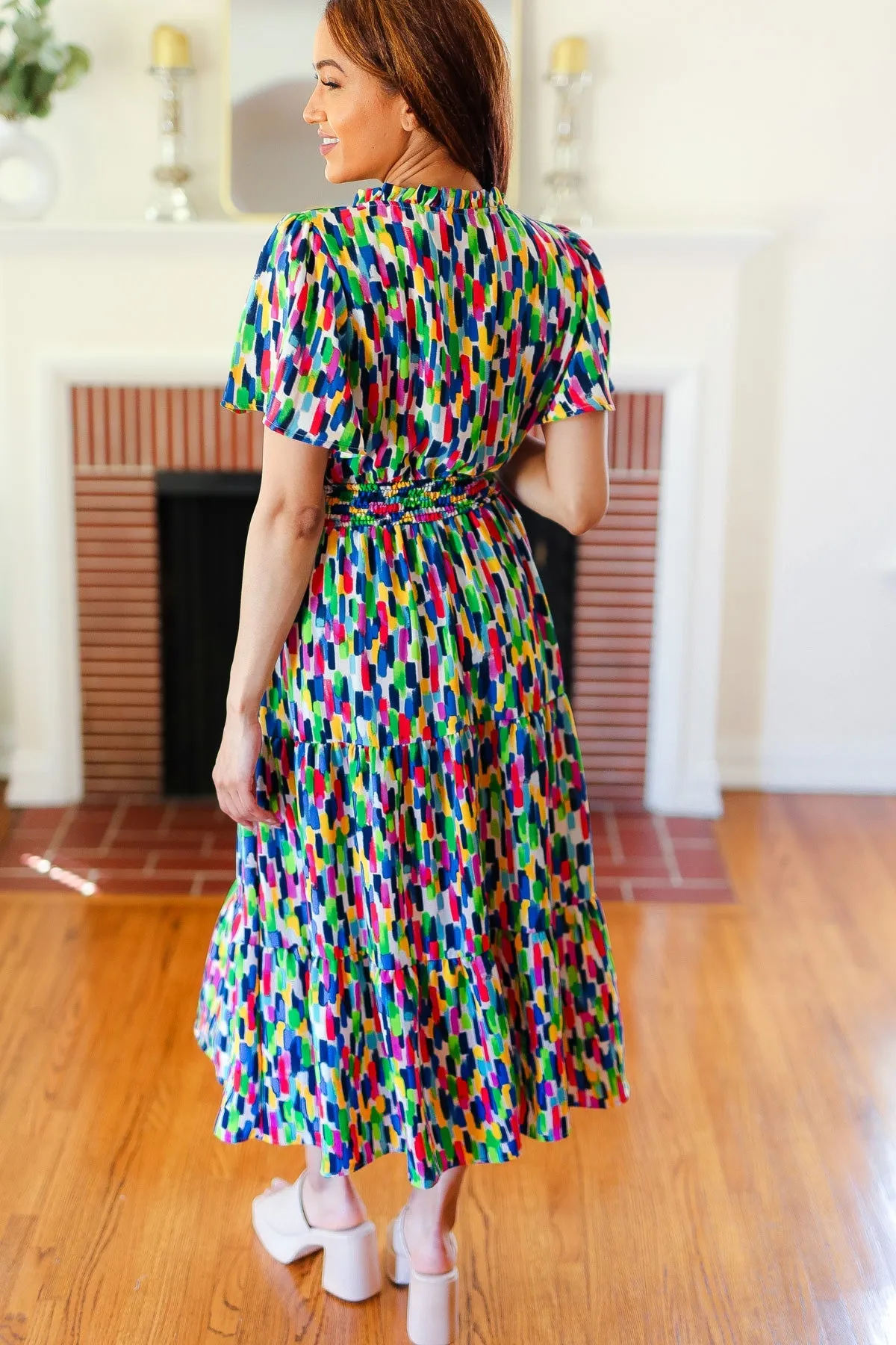 All For You Navy Multicolor Abstract Print Smocked Waist Maxi Dress sold by Charming Charlie product image thumbnail 3