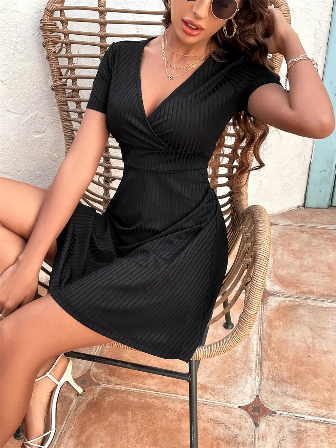 Surplice Short Sleeve Mini Dress sold by Charming Charlie product image thumbnail 3