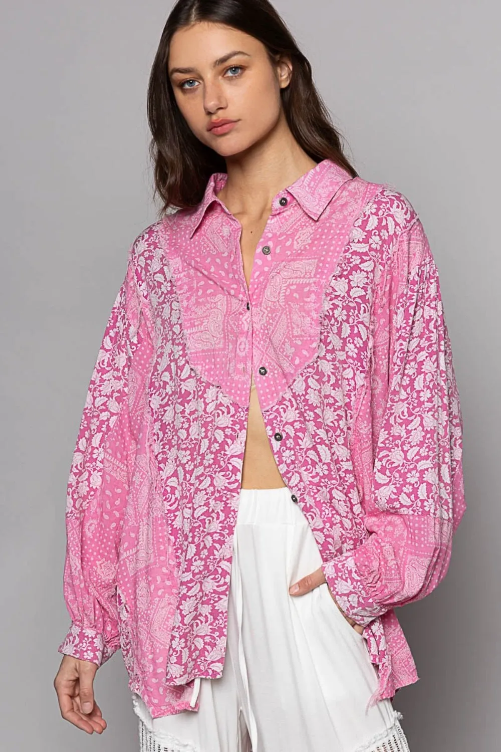 POL Button Down Long Sleeve Paisley Print Shirt sold by Charming Charlie product image thumbnail 4