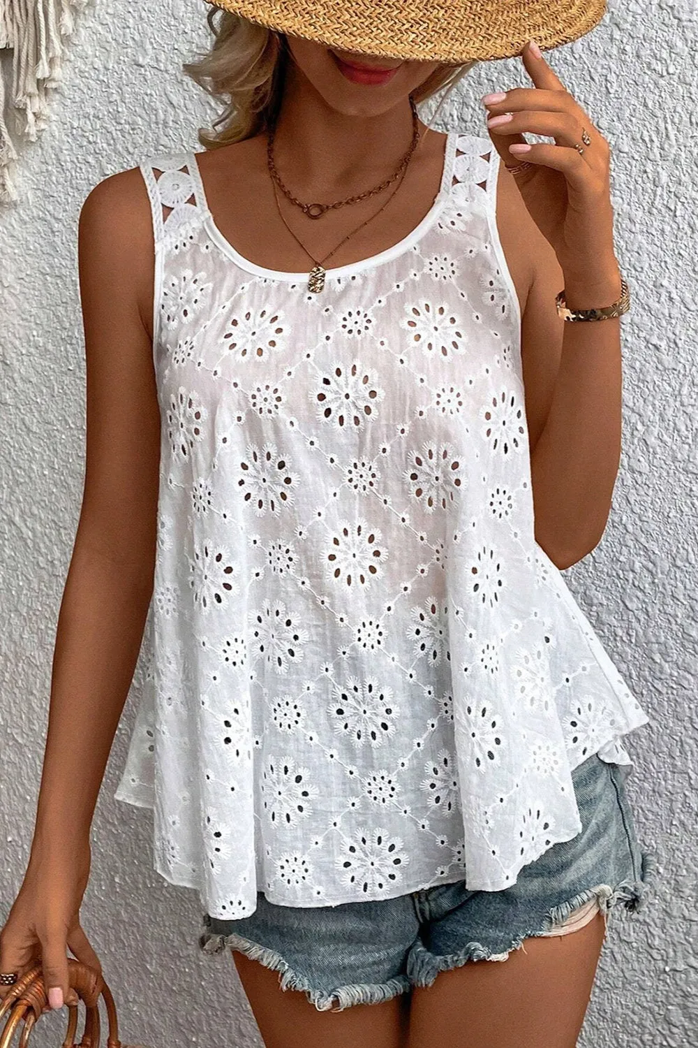 Eyelet Round Neck Wide Strap Tank sold by Charming Charlie product image thumbnail 3