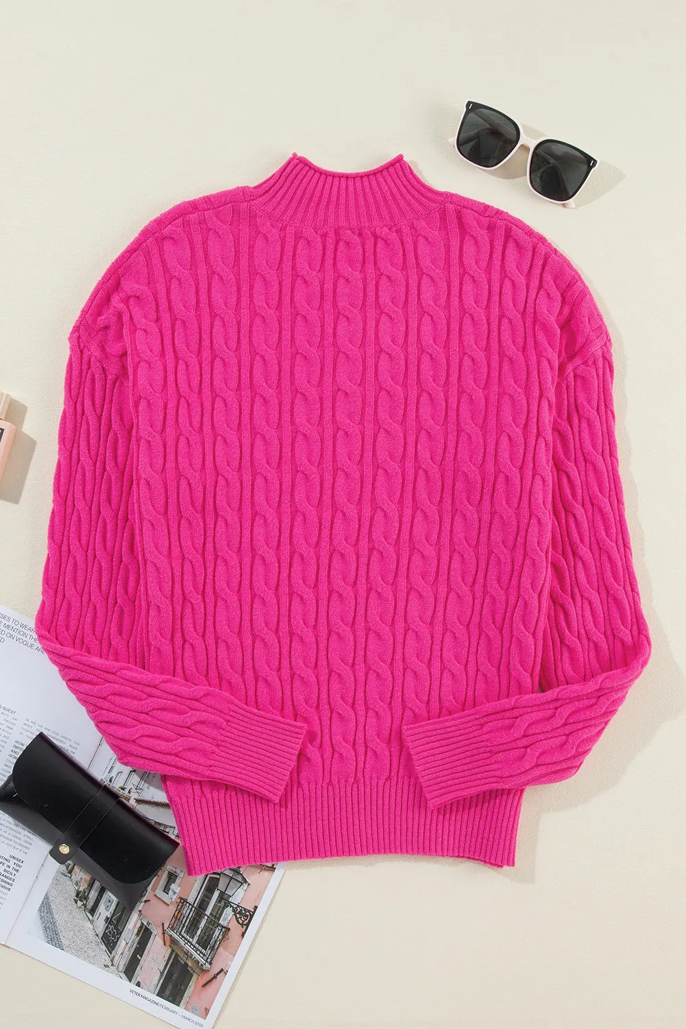 Cable-Knit Mock Neck Long Sleeve Sweater sold by Charming Charlie product image thumbnail 3