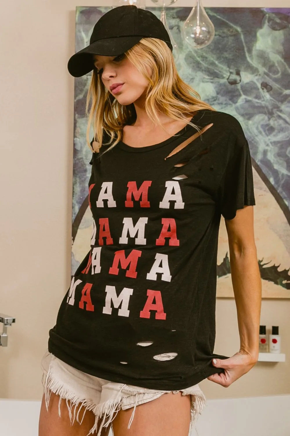 BiBi MAMA Graphic Distressed Short Sleeve T-Shirt sold by Charming Charlie product image thumbnail 4