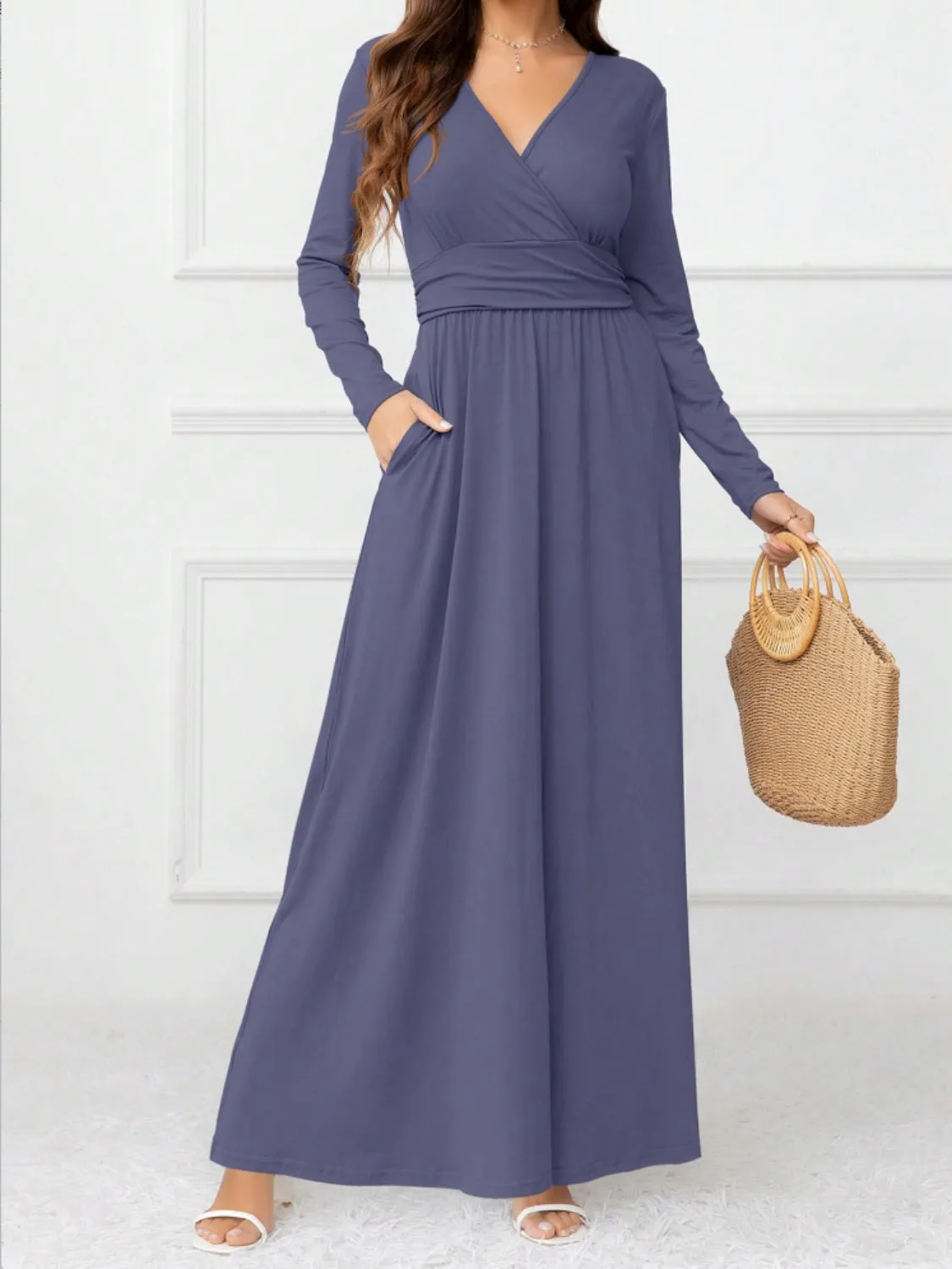 Pocketed Surplice Long Sleeve Maxi Dress sold by Charming Charlie product image thumbnail 3