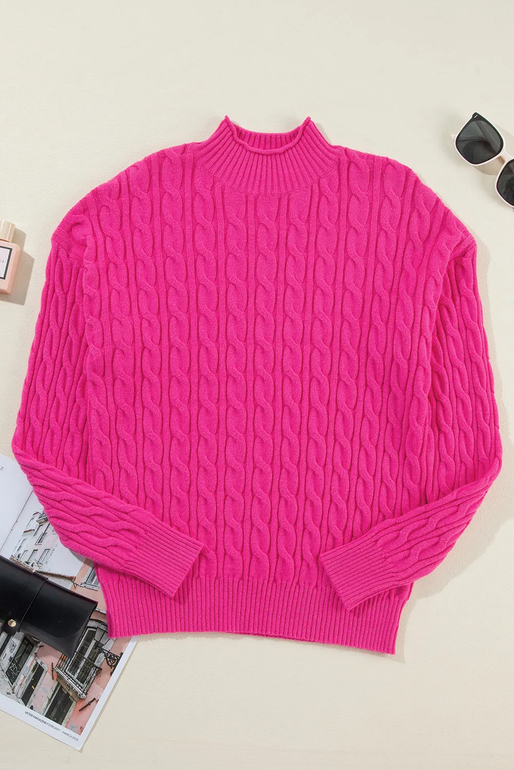 Cable-Knit Mock Neck Long Sleeve Sweater sold by Charming Charlie product image thumbnail 2