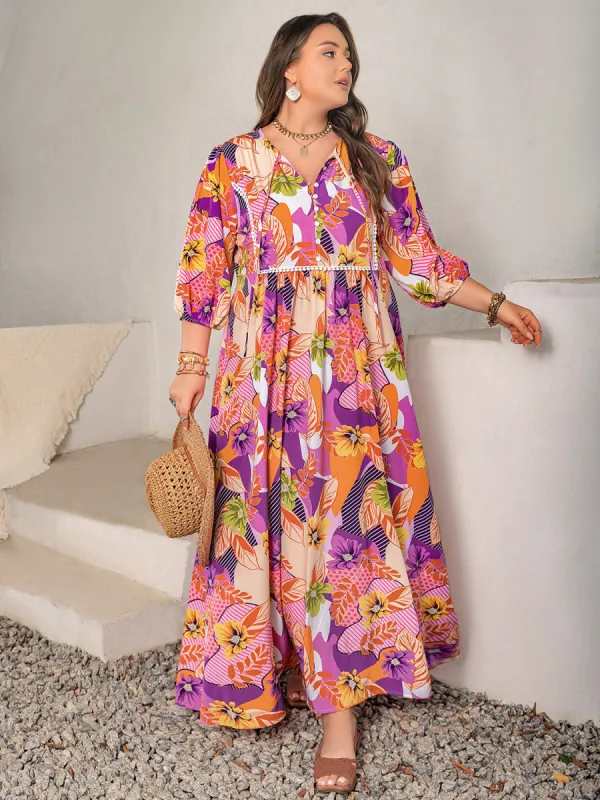 Plus Size Printed Tie Neck Maxi Dress sold by Charming Charlie