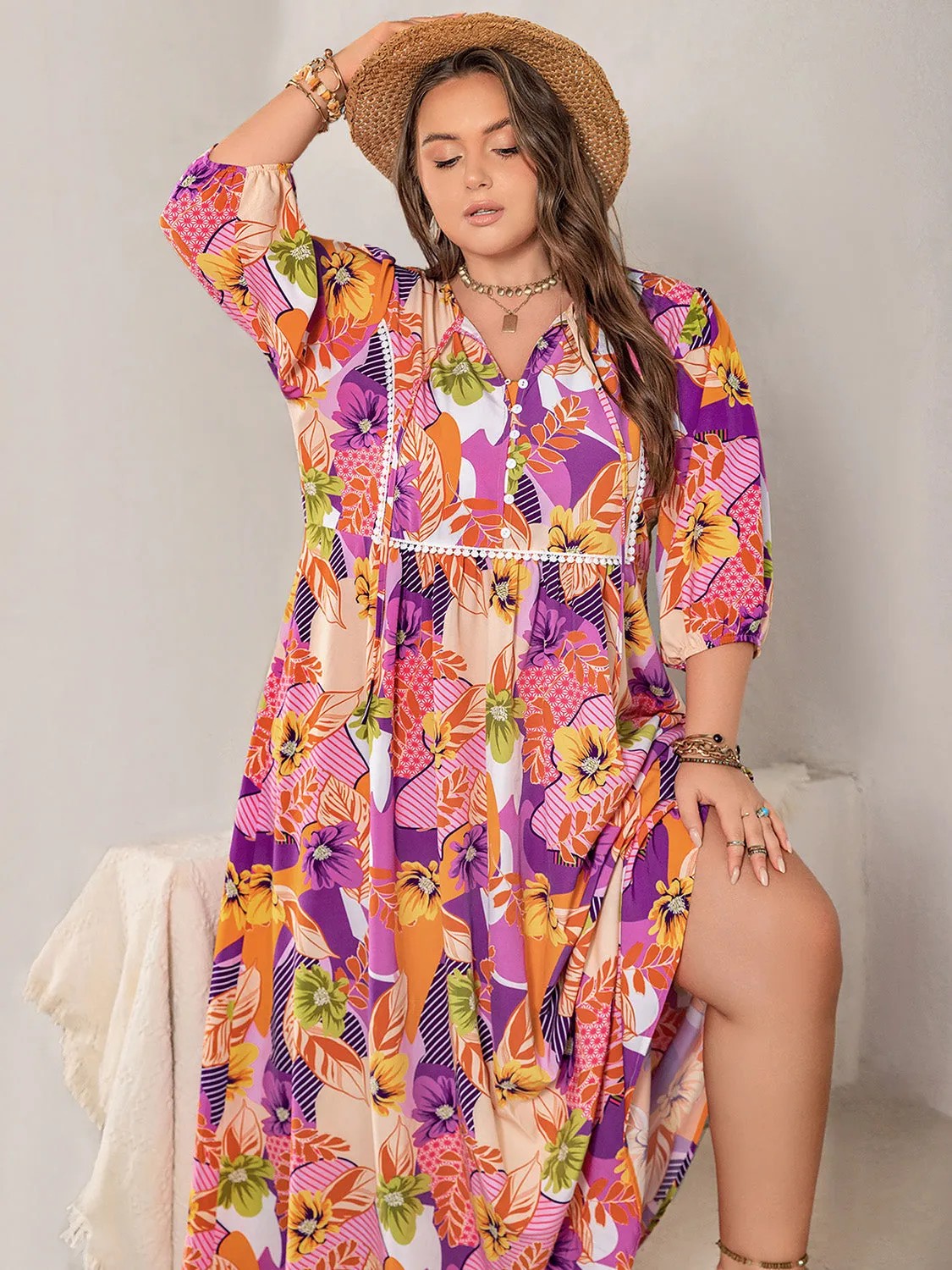 Plus Size Printed Tie Neck Maxi Dress sold by Charming Charlie product image thumbnail 5