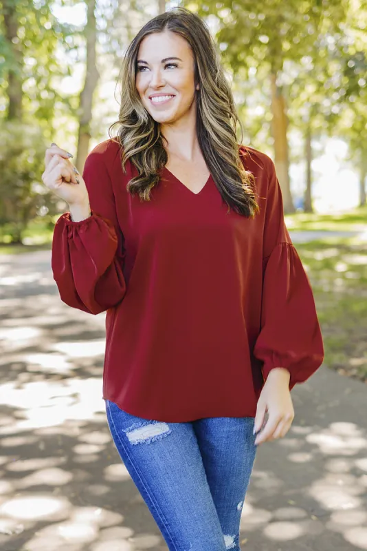Ruched Notched Balloon Sleeve Blouse sold by Charming Charlie