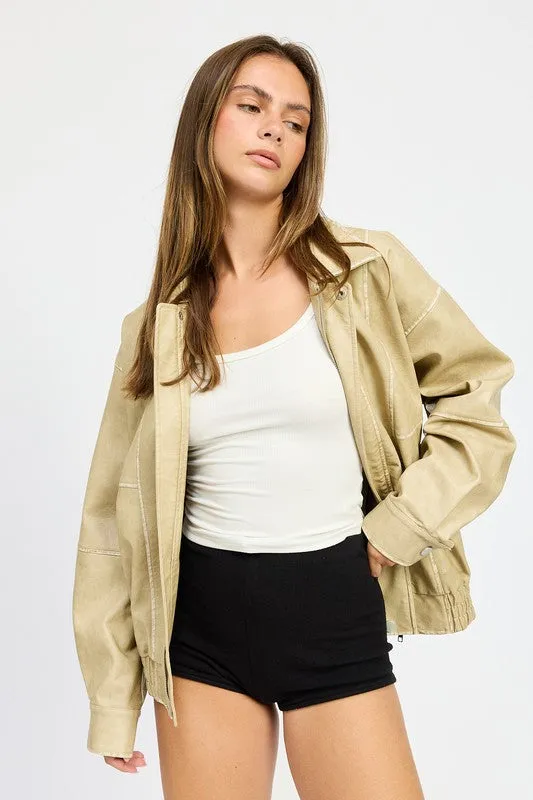 VINTAGE PU OVERSIZED BOMBER JACKET sold by Charming Charlie