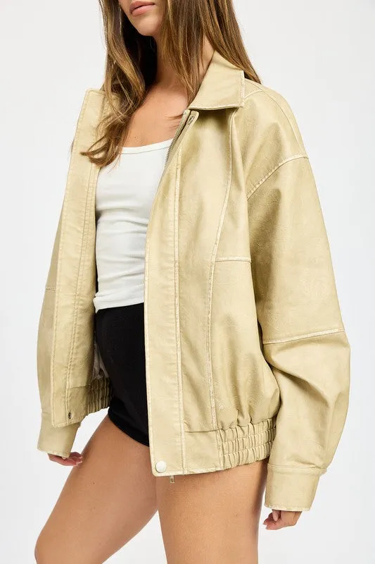 VINTAGE PU OVERSIZED BOMBER JACKET sold by Charming Charlie product image thumbnail 2