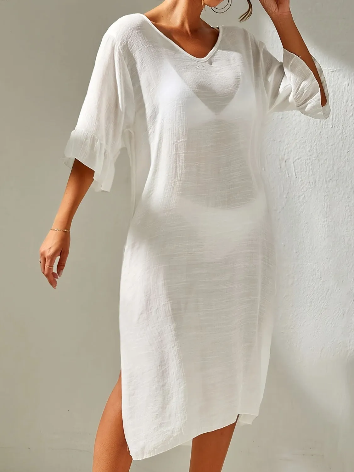 Slit V-Neck Flounce Sleeve Cover-Up sold by Charming Charlie product image thumbnail 3