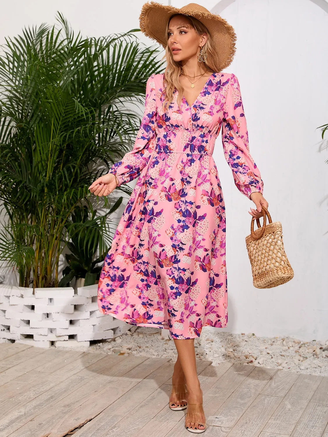 Printed Surplice Long Sleeve Midi Dress sold by Charming Charlie product image thumbnail 5