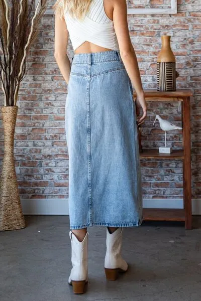 Veveret Slit Mid Rise Waist Denim Skirt sold by Charming Charlie product image thumbnail 2