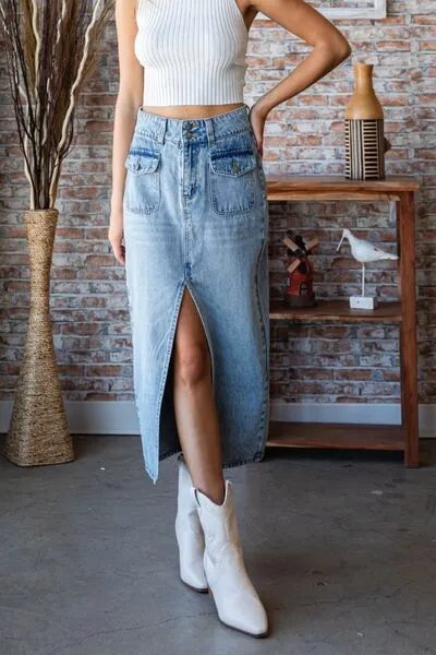Veveret Slit Mid Rise Waist Denim Skirt sold by Charming Charlie product image thumbnail 3