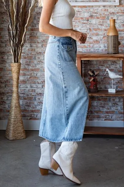 Veveret Slit Mid Rise Waist Denim Skirt sold by Charming Charlie product image thumbnail 4