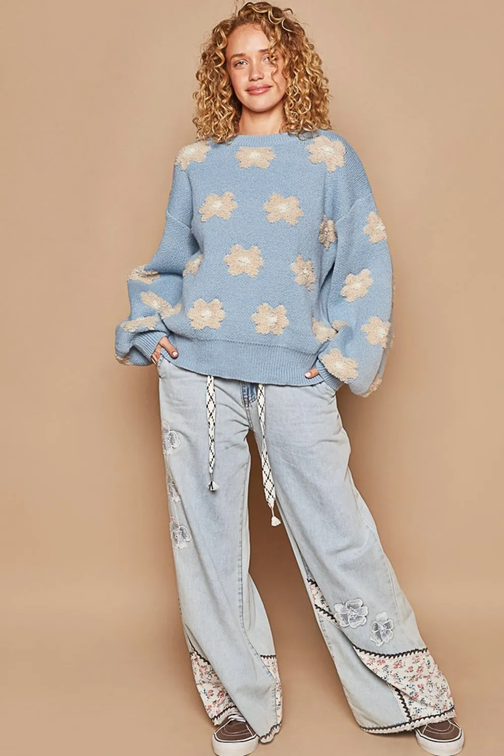 POL Daisy Pattern Drop Shoulder Sweater sold by Charming Charlie product image thumbnail 3