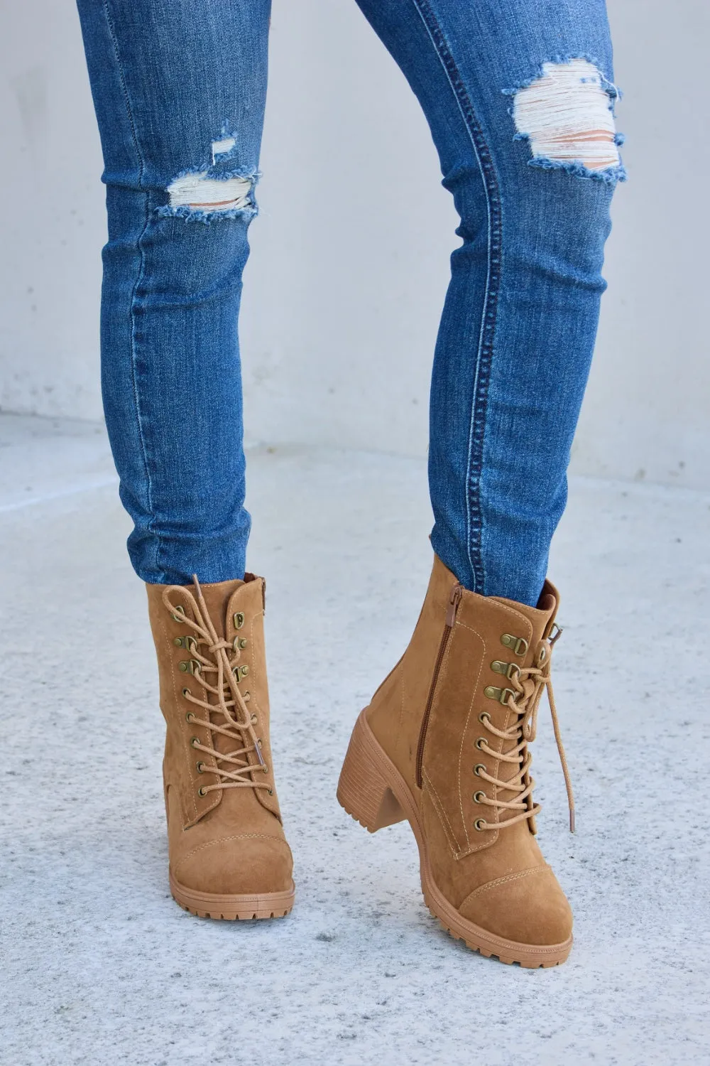 Forever Link Lace-Up Zipper Detail Block Heel Boots sold by Charming Charlie product image thumbnail 3