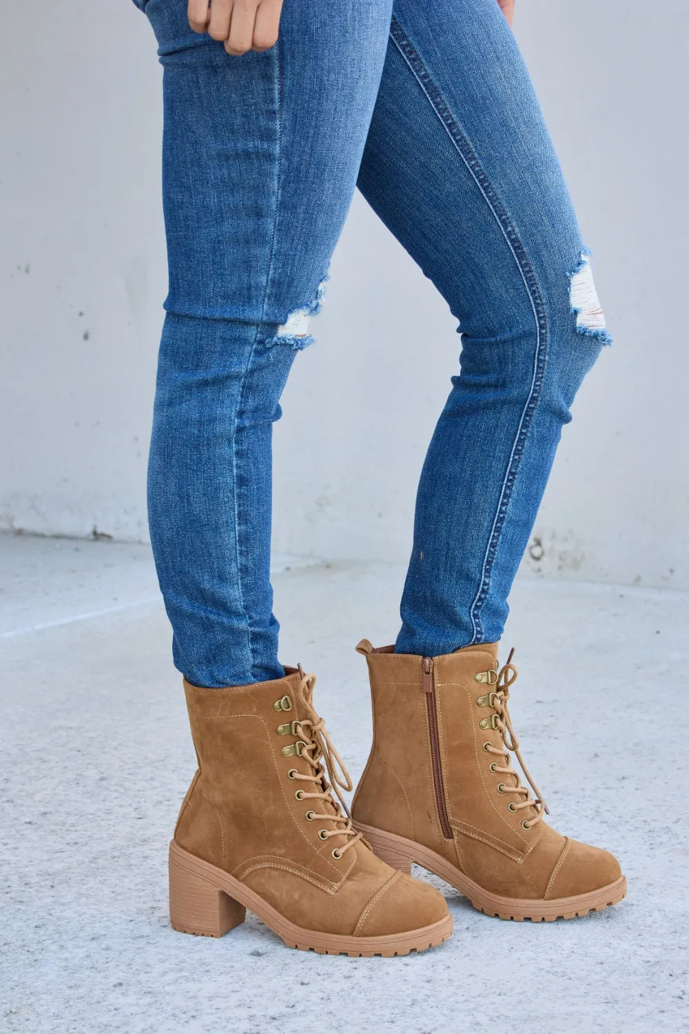 Forever Link Lace-Up Zipper Detail Block Heel Boots sold by Charming Charlie product image thumbnail 5