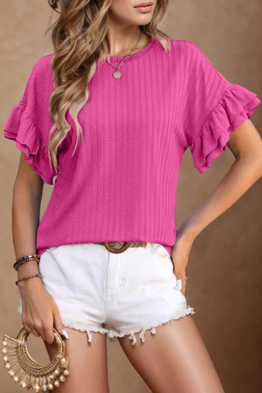Round Neck Flounce Sleeve Blouse sold by Charming Charlie