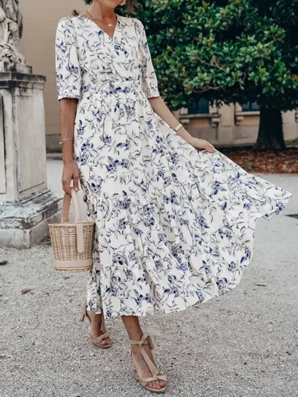 Ruched Tiered Floral Half Sleeve Dress sold by Charming Charlie