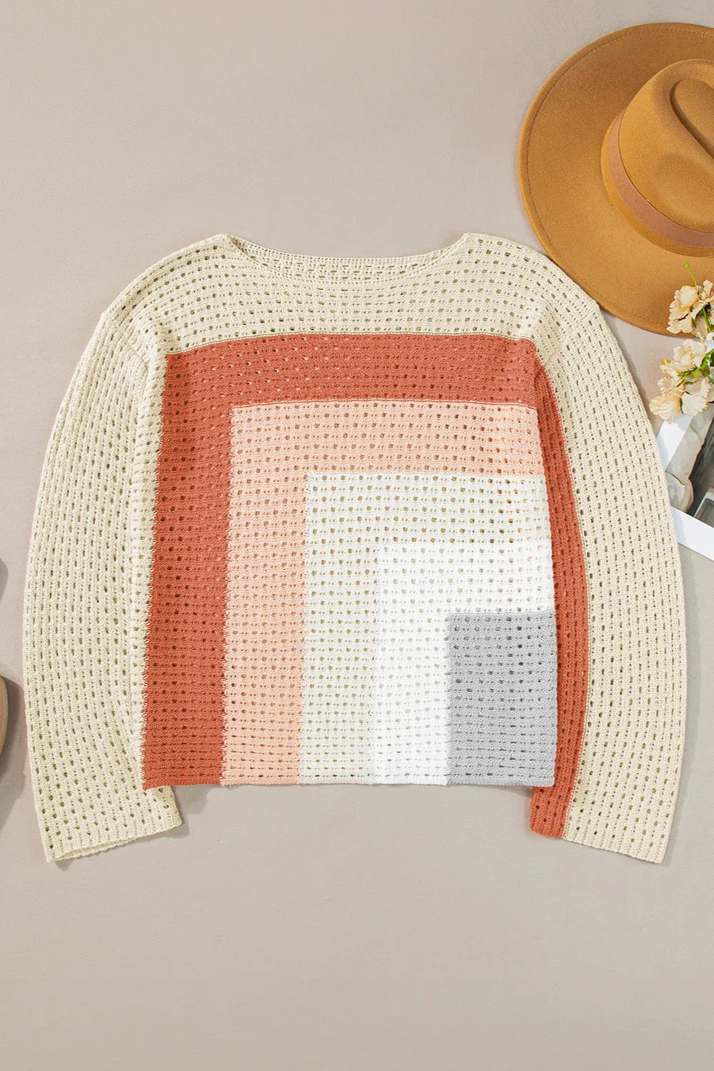 Openwork Color Block Long Sleeve Knit Top sold by Charming Charlie product image thumbnail 2