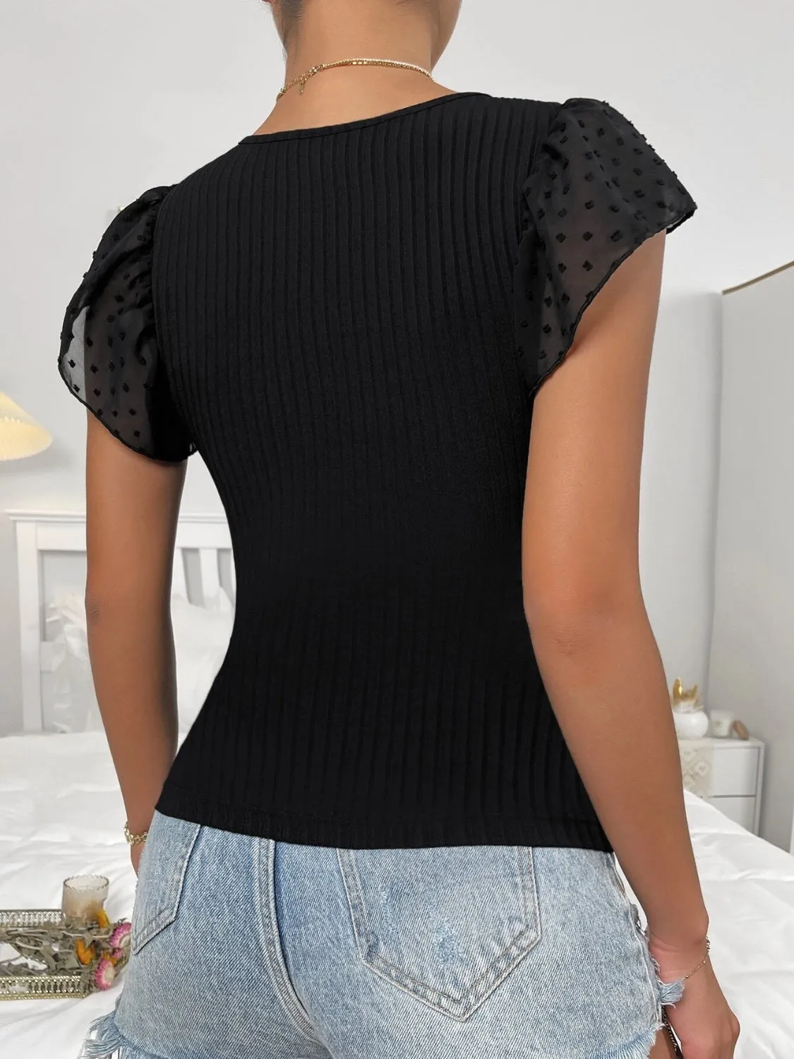 Swiss Dot Round Neck Cap Sleeve Top sold by Charming Charlie product image thumbnail 2