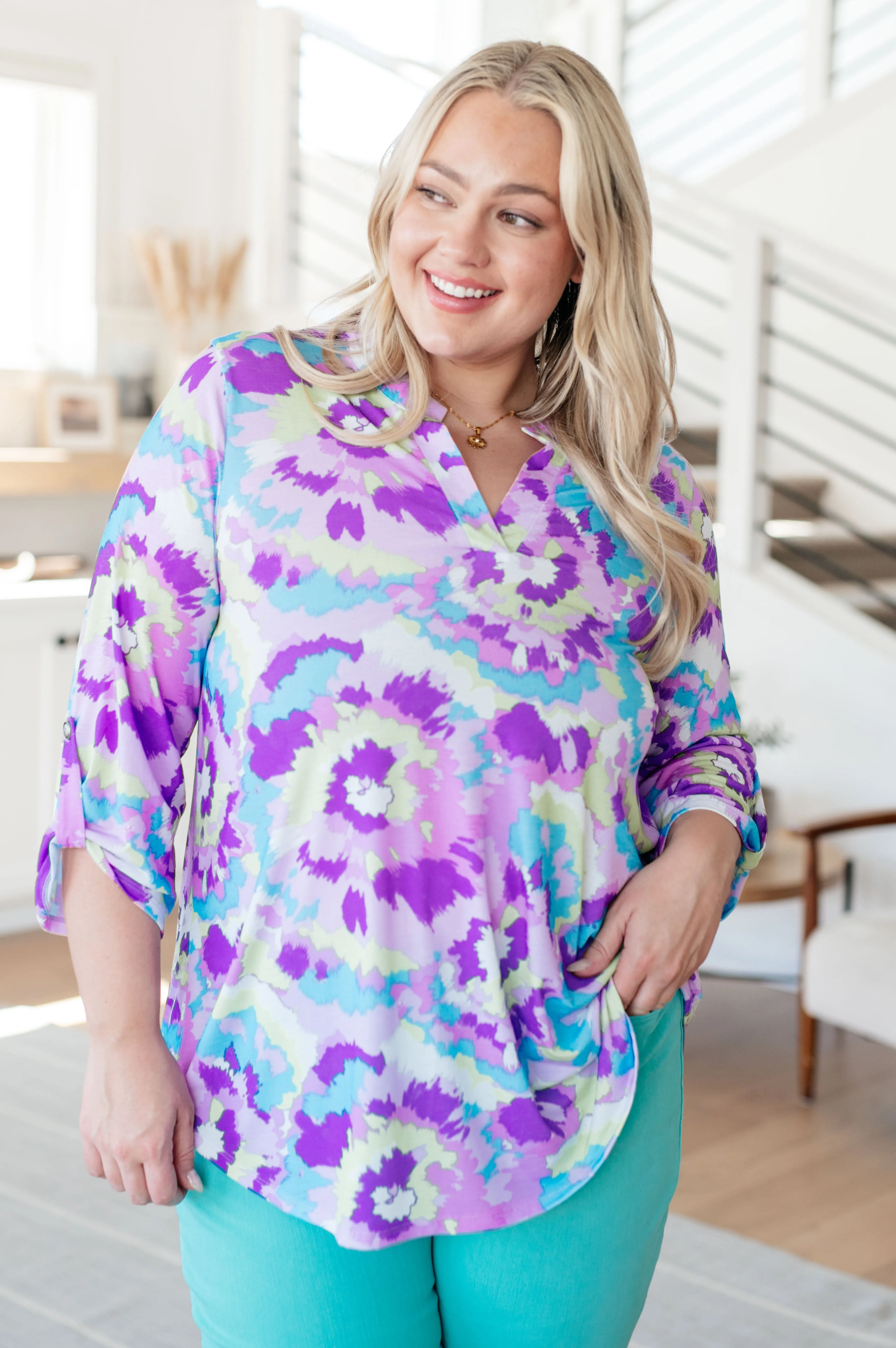 Lizzy Top in Lavender and Purple Brush Strokes sold by Charming Charlie product image thumbnail 2