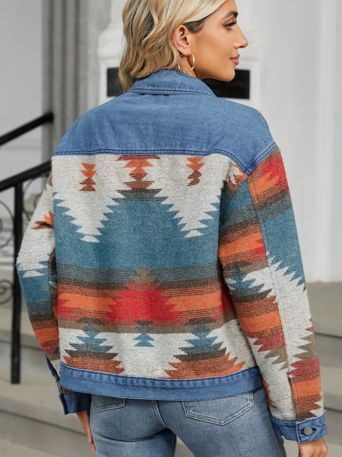 Geometric Button Up Long Sleeve Denim Jacket sold by Charming Charlie product image thumbnail 2