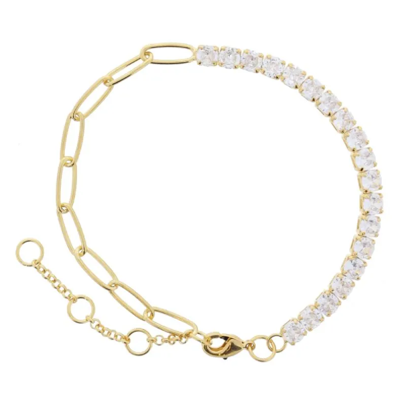18K Gold Plated Half Paperclip Chain, Half Clear Crystals Bracelet, 7" Around sold by Charming Charlie