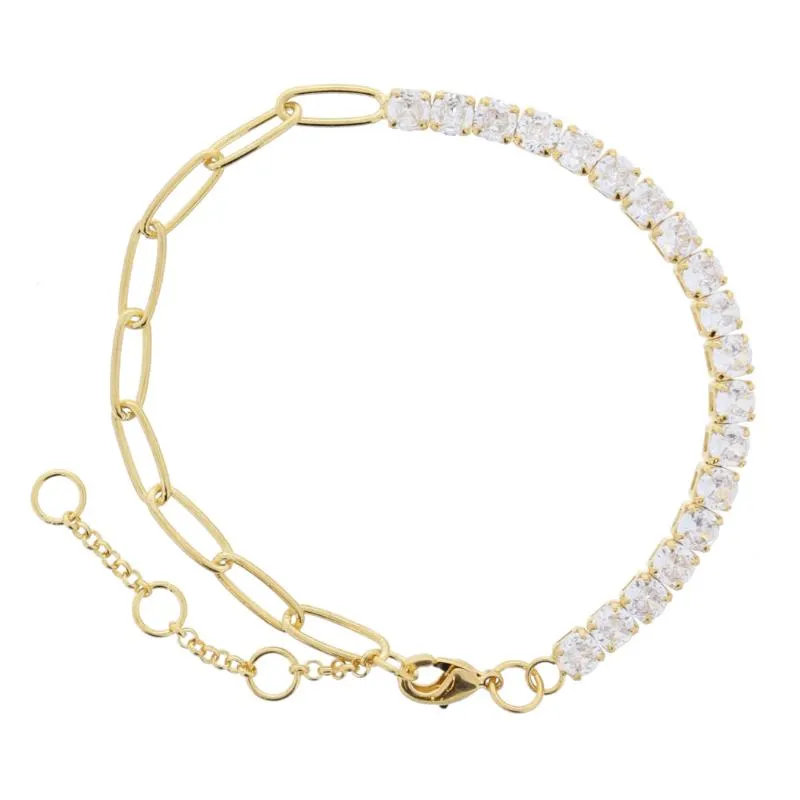 18K Gold Plated Half Paperclip Chain, Half Clear Crystals Bracelet, 7" Around sold by Charming Charlie