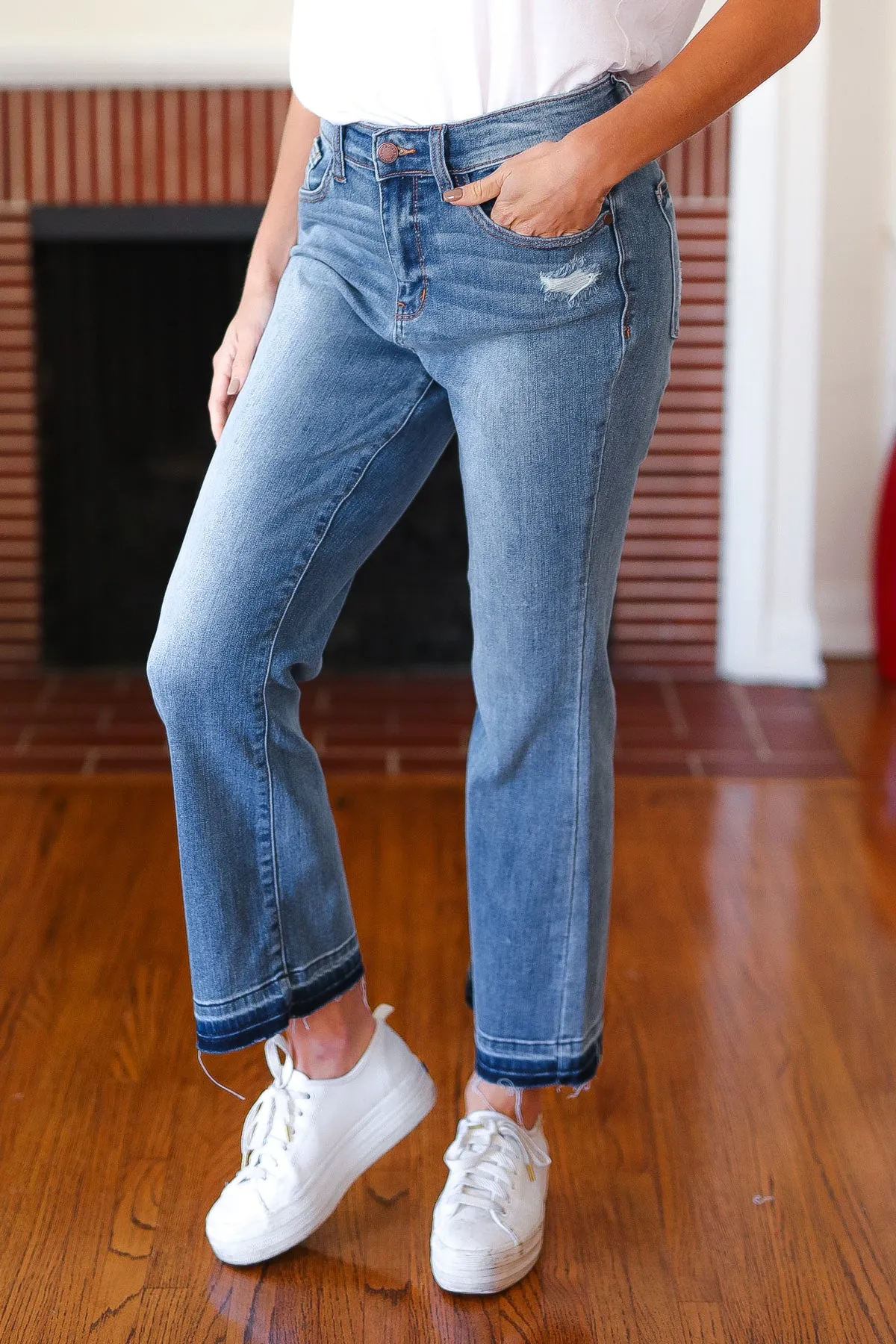 Judy Blue Medium Wash Release Hem Cropped Bootcut Jeans sold by Charming Charlie