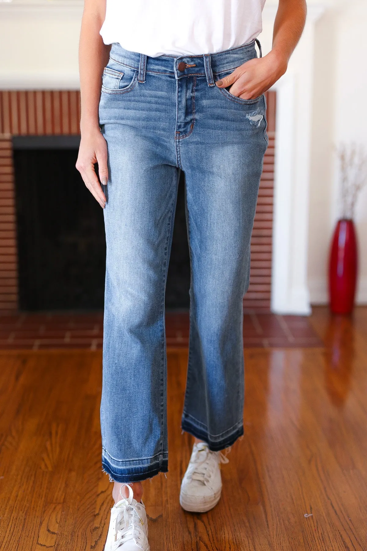 Judy Blue Medium Wash Release Hem Cropped Bootcut Jeans sold by Charming Charlie product image thumbnail 5