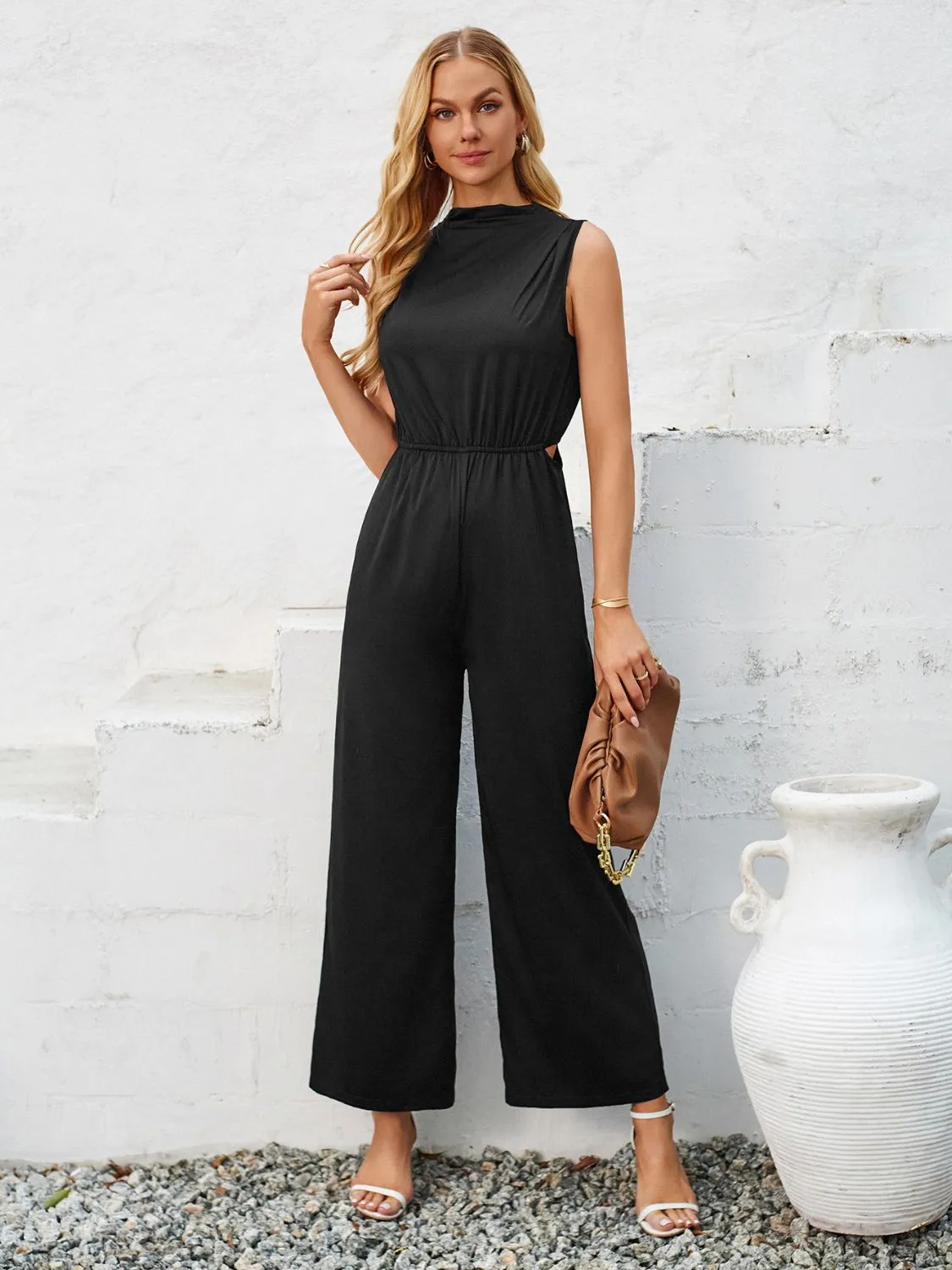 Cutout Tied Wide Leg Sleeveless Jumpsuit sold by Charming Charlie product image thumbnail 4