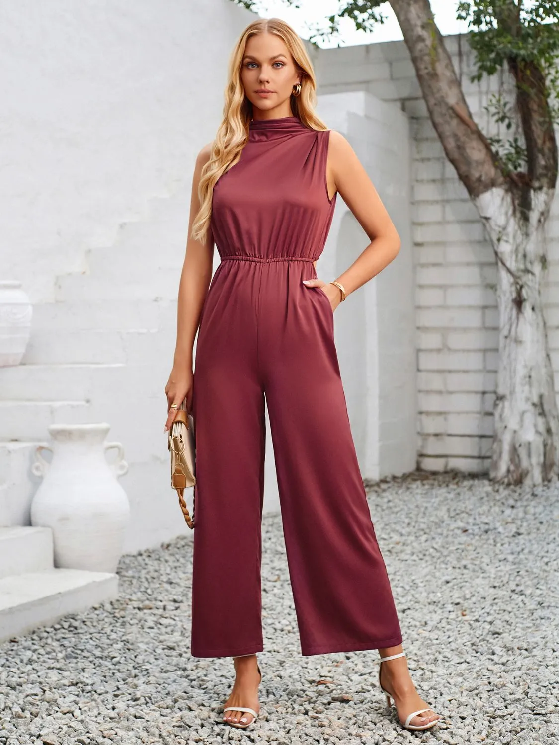 Cutout Tied Wide Leg Sleeveless Jumpsuit sold by Charming Charlie product image thumbnail 5