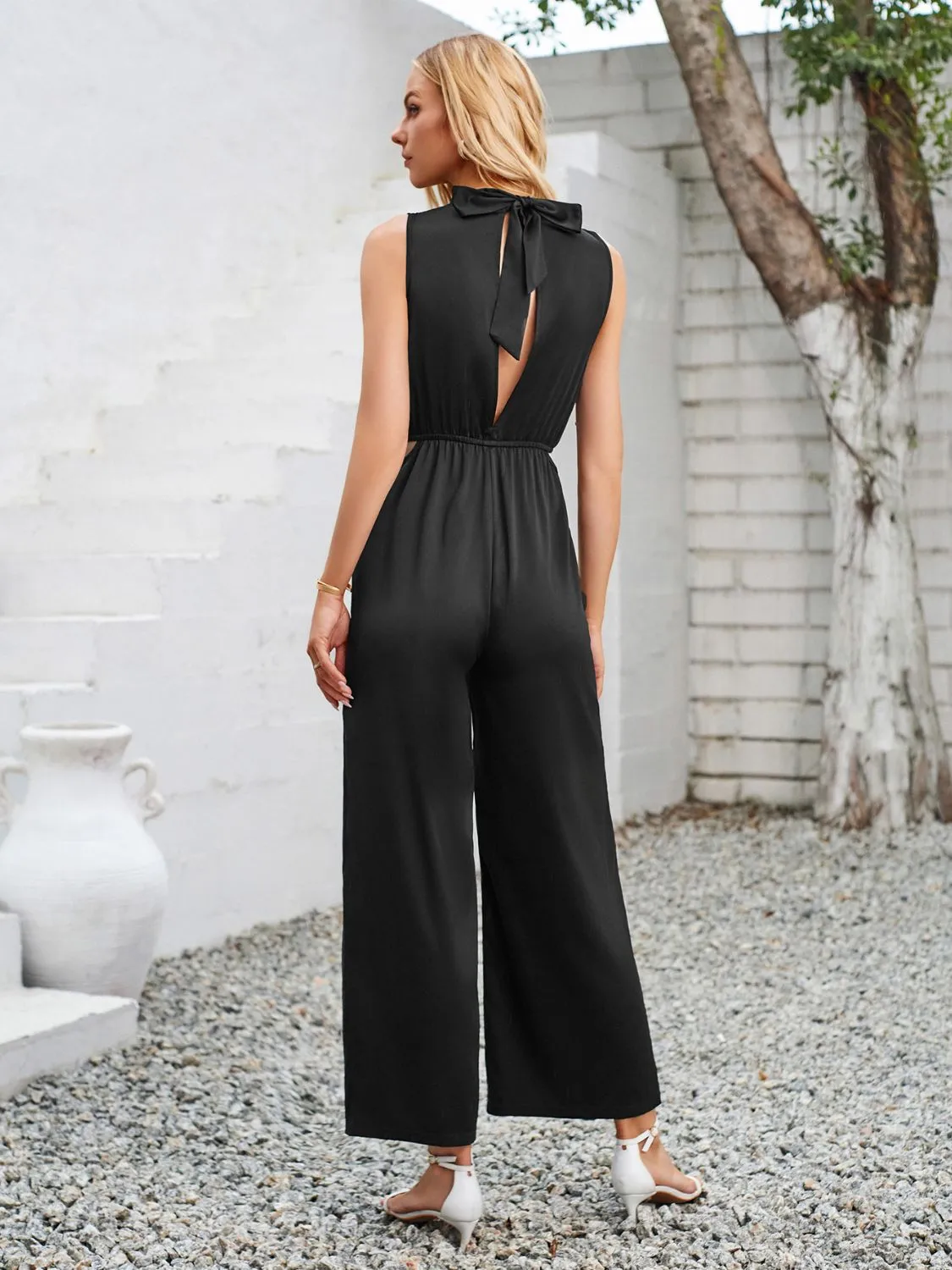 Cutout Tied Wide Leg Sleeveless Jumpsuit sold by Charming Charlie product image thumbnail 2