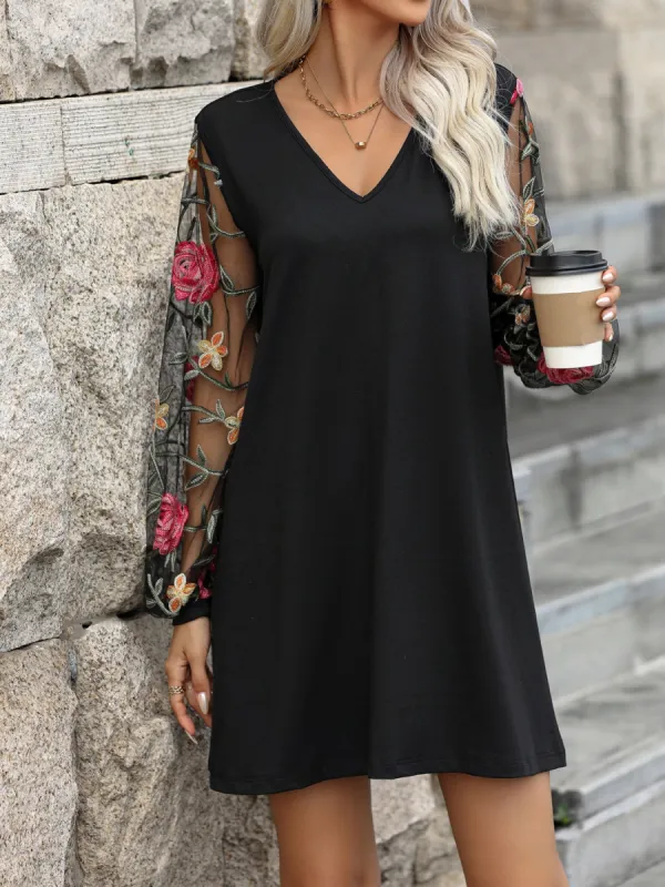 Embroidered V-Neck Long Sleeve Dress sold by Charming Charlie