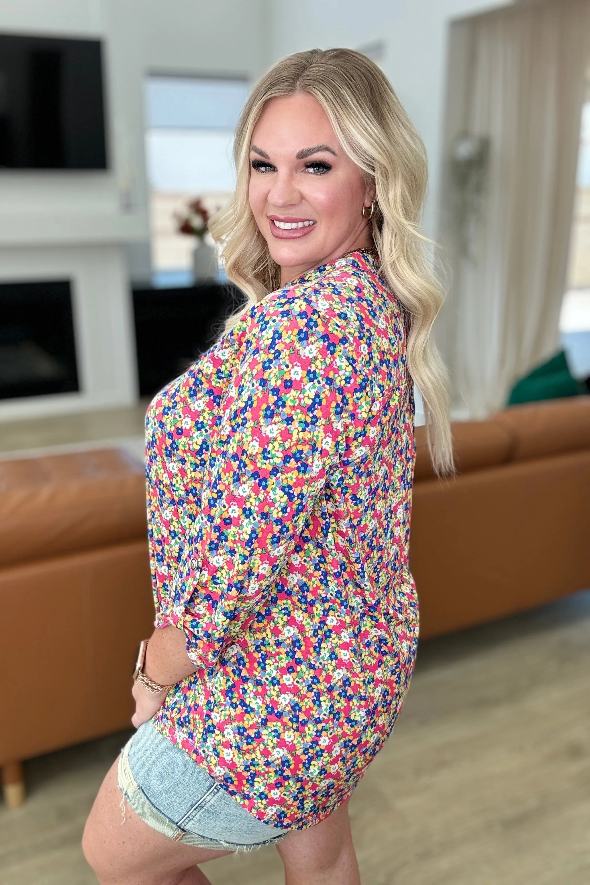 Lizzy Top in Coral Ditsy Floral sold by Charming Charlie product image thumbnail 5