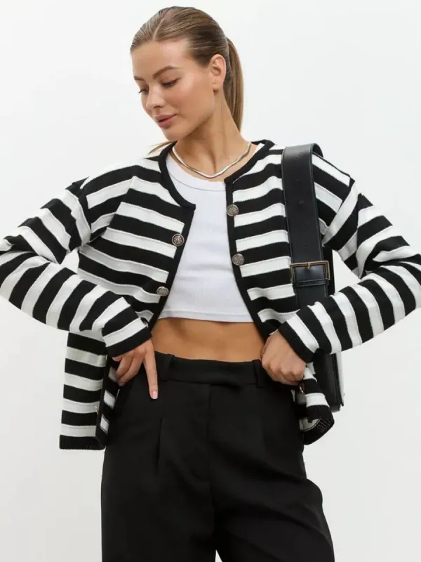 Striped Dropped Shoulder Long Sleeve Cardigan sold by Charming Charlie