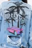 American Bazi Graphic Distressed Long Sleeve Denim Jacket sold by Charming Charlie