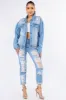 American Bazi Graphic Distressed Long Sleeve Denim Jacket sold by Charming Charlie