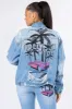 American Bazi Graphic Distressed Long Sleeve Denim Jacket sold by Charming Charlie