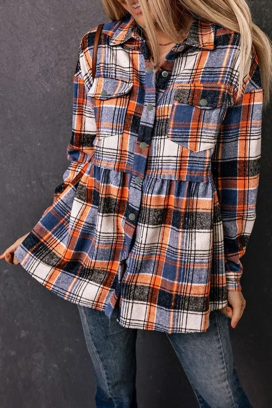 Multicolor Plaid Button Down Ruffled Shirt Jacket sold by Charming Charlie product image thumbnail 4