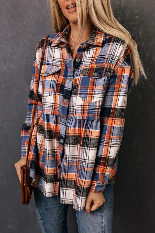 Multicolor Plaid Button Down Ruffled Shirt Jacket sold by Charming Charlie product image thumbnail 3