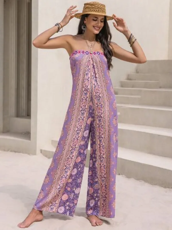 Tied Printed Tube Wide Leg Jumpsuit sold by Charming Charlie