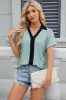 Eyelet Johnny Collar Short Sleeve T-Shirt sold by Charming Charlie